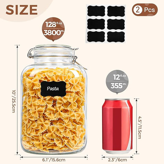 ComSaf 1 Gallon Glass Jar with Lid, Flour Sugar Storage Containers 128oz, Cereal containers storage, Glass Jars with Airtight Lid, Large Storage Containers with Lids for Pickled Egg, Herb, Set of 2
