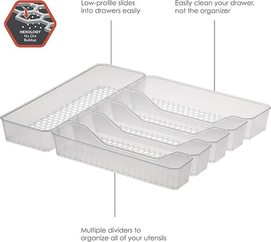 Spectrum Diversified Hexa Drawer Organizer Tray Modern Kitchen Cutlery, Utensil, Silverware Holder Caddy, 6 Dividers Cabinet Storage, 13 x 16, Clear Frost