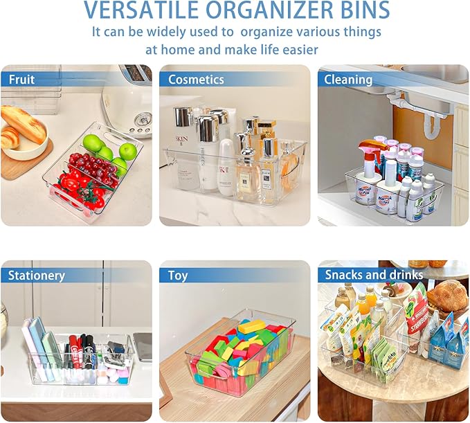 4 Pack Pantry Organizers and Storage, Fridge Organizer, Refrigerator Organizers and Storage, Freezer Organizer Bins, Kitchen Spice Organization for Cabinet, Organization and Storage