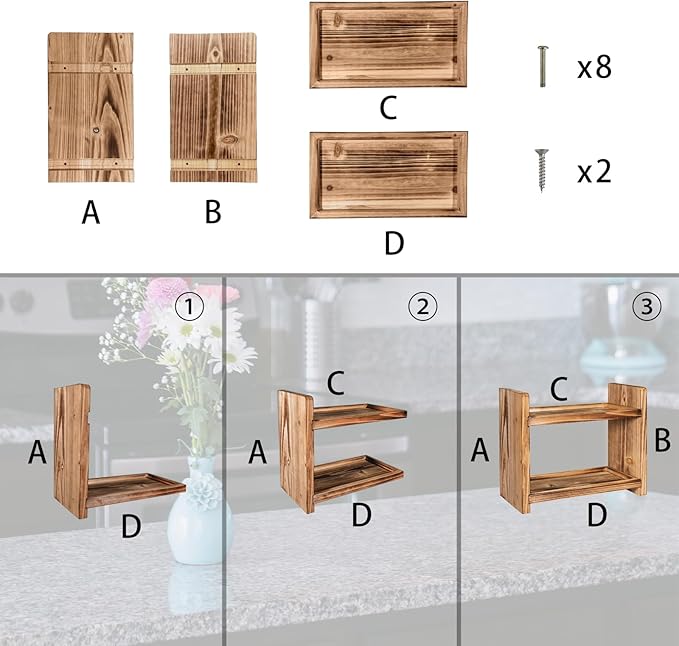 Large 2-Tier Wood Spice Rack, 15.7×7.9×12 a countertop Organizer for Kitchen and Bathroom Storage, Display of Cosmetics 2