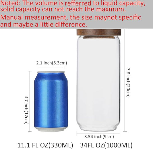 Glass Storage Jars with Acacia Wooden Lid Set of 3, 34 OZ High Borosilicate Glass Containers Kitchen Food Canisters s for Coffee Beans/Sugar/Tea/Nuts