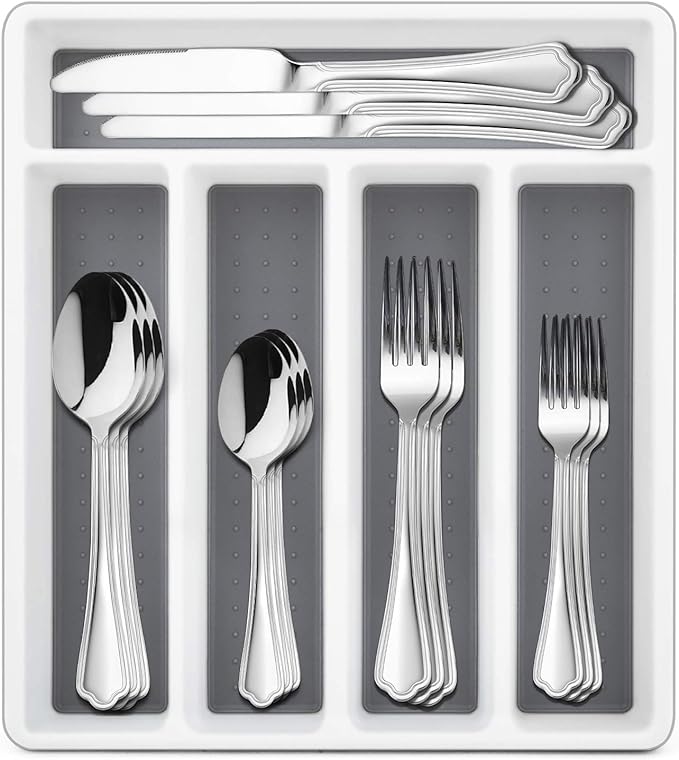HaWare 20 Pieces Silverware Set with Organizer/Tray for 4, Stainless Steel Flatware Cutlery Set, Elegant Design for Home Hotel Kitchen Wedding, Mirror Polished & Dishwasher Safe