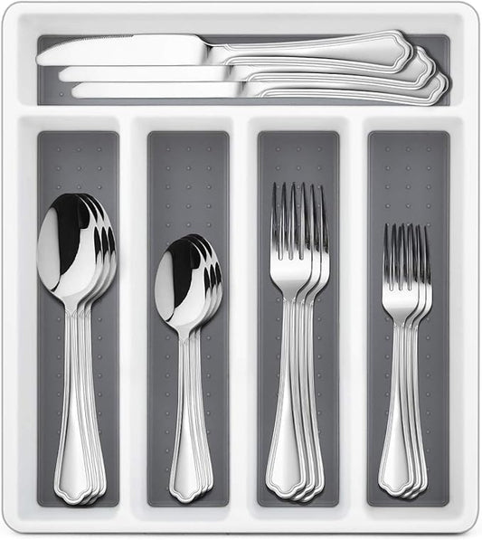 HaWare 20 Pieces Silverware Set with Organizer/Tray for 4, Stainless Steel Flatware Cutlery Set, Elegant Design for Home Hotel Kitchen Wedding, Mirror Polished & Dishwasher Safe
