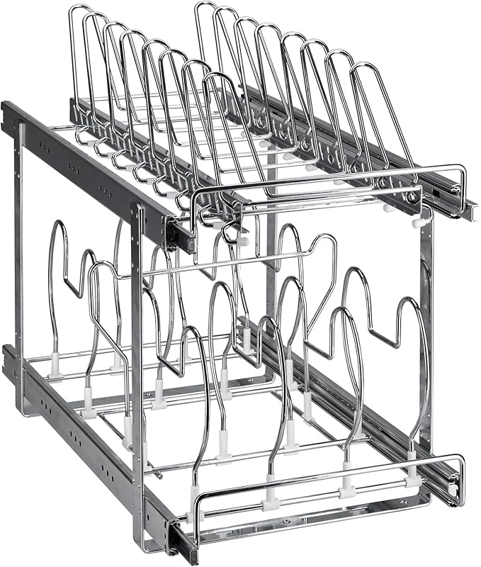 VEVOR Pan and Pot Rack, 2-Tier Expandable Pull Out Under Cabinet Organizer, 12"W, Carbon Steel, Double Tier