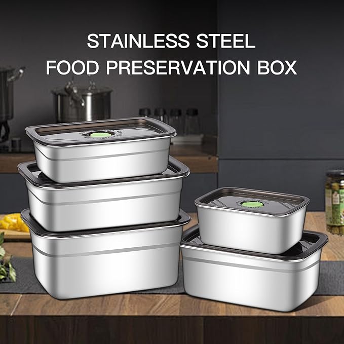 10-Piece Stainless Steel Food Storage Container Set with Airtight Lids - Durable, Eco-Friendly Kitchen Organizers for Freshness & Convenience，Pantry, Dishwasher Safe (Various Sizes)