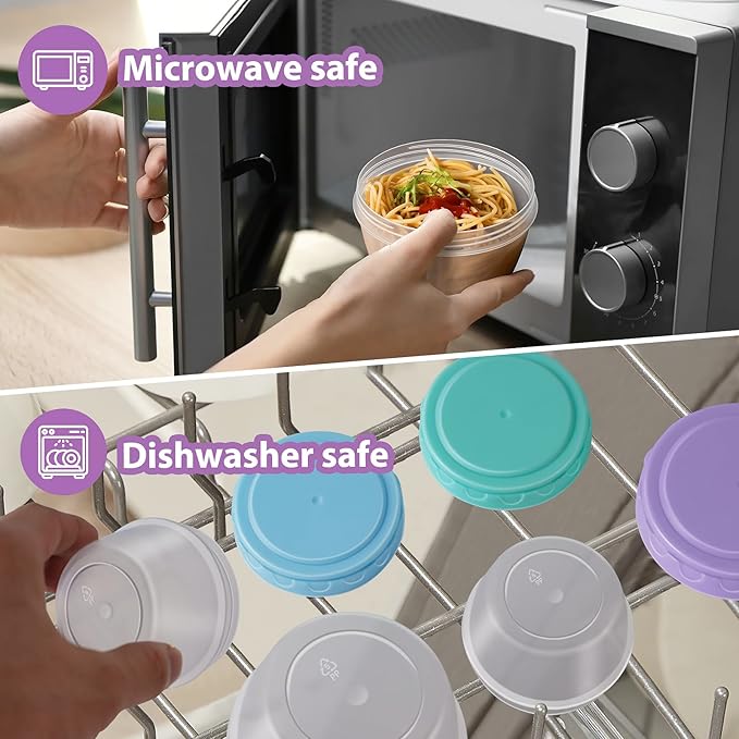 16 PCS Freezer storage Containers with Lids, Reusable BPA Free Plastic Soup Jars, Leakproof Salad Dressing Container to Go, Dishwasher & Microwave Safe Food Storage Containers for Lunch Meal Prep