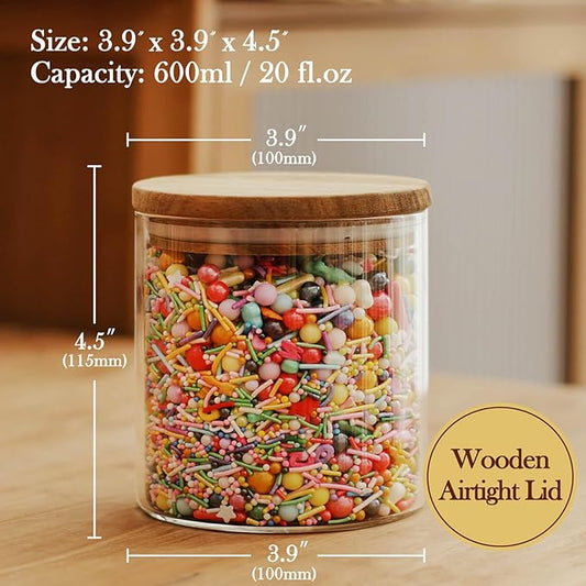 Labina Glass Storage Container Airtight Food Jars Kitchen Canister with Wood Lids, 20 Oz Wide Mouth Pantry Organization Glass Jar for Flour, Sugar, Cookie, Spagetti, Candy and Nuts (2 Pack)