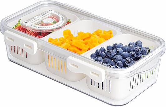 MANO Divided Snackle Box Charcuterie Container with 3 Compartment Sectioned Serving Tray for Cheese Veggie Fruit Berry Salad Refrigerator Fridge Storage(1 Pack)