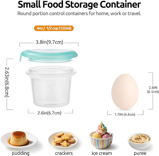 U-Taste 4oz×2 Silicone Food Container Set: Small Kitchen Storage with Airtight Lid, Freezer & Microwave Safe, Snack Box with Date Marking Circle, Clear Stackable for Yogurt, Hummus, Garnish-Aqua Sky