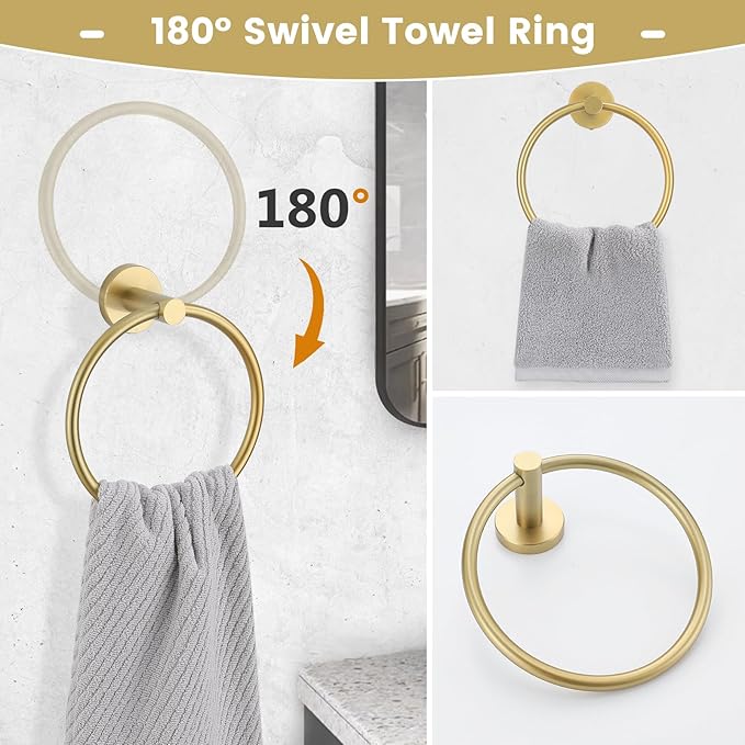 YACVCL 10 Pieces Bathroom Hardware Set Gold, 27.5 Inch Bathroom Towel Holder Set SUS304 Stainless Steel Towel Bar Set Wall Mounted Brushed Gold Bathroom Accessories Set