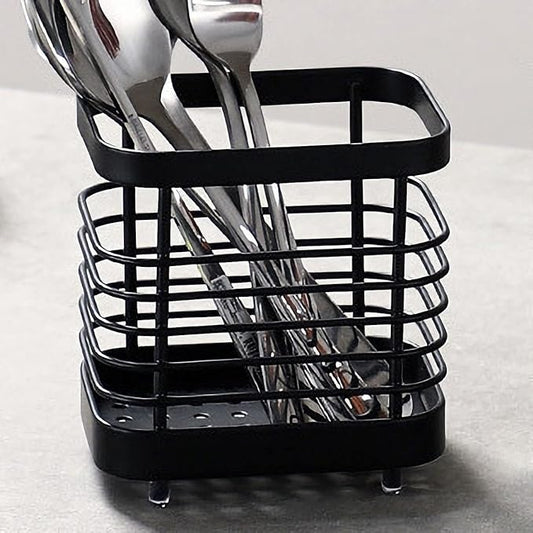 Utensil Holder, Stainless Steel Sink Utensil Holder Countertop, Kitchen Utensil Drying Caddy, Cutlery Drainer for Utensil, Rust-Proof Cutlery Utensil Organizer (Black)
