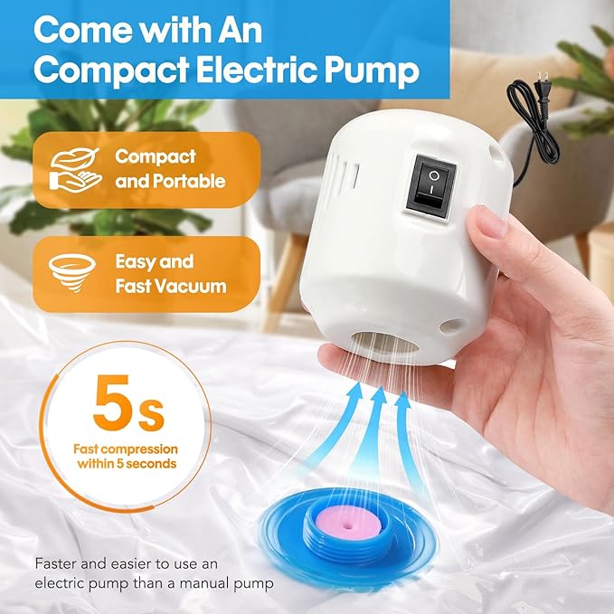 11 Pack Travel Vacuum Storage Bags with Electric Pump, 2 Jumbo+2 Large+3 Medium+4 Small Vacuum Sealer Bags, 80% Space Saver Bags for Luggage, Comforters,Blankets, Travel Essentials