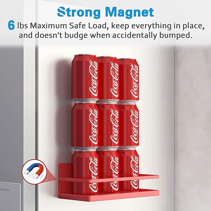 Magnetic Spice Rack Organizer Refrigerator Spice Storage Shelf（Red 2 pack with hook）