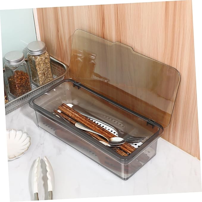 3PCS Flatware Tray with Lid and Drainer,Clear Utensil Drawer Organizer with Lid Covered,Stackable Cutlery Drawer Organizer Plastic Silverware Holder to Keeps Your Cutlery Organized and Protected
