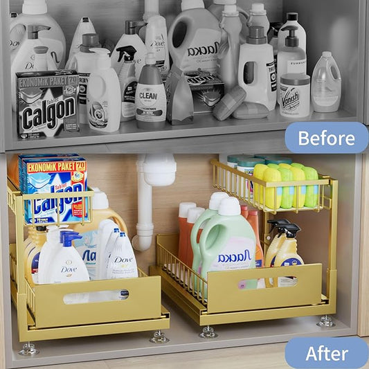 Under Sink Organizer Storage 2-Tier Premium Metal Pull-Out Racks, Height Adjustable, Easy Installation | Kitchen & Bathroom Organizers Pack of 1