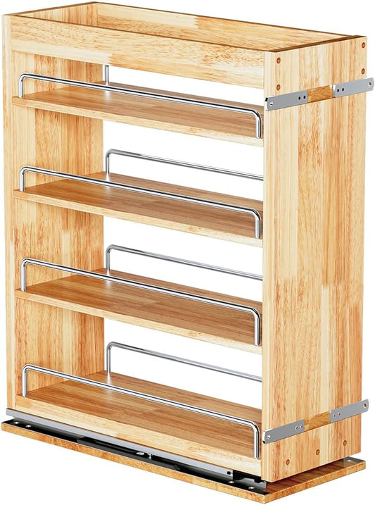 4 Tier Pull Out Spice Rack Holder Shelves (8" W x 22" D), spice organization for cabinet Storage Organization, pull out spice racks for inside cabinets