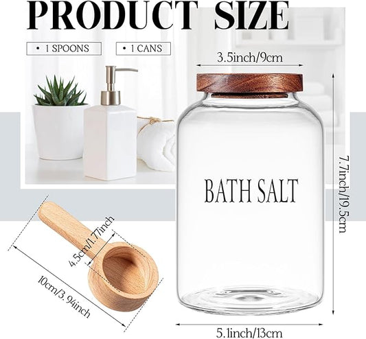 1 Sets 74 oz Large Bath Salt Container with Wooden Scoop for Glass Bath Salt Jar with Airtight Lid Storage Canister for Food, Flour, Sugar, Cookie, Kitchen