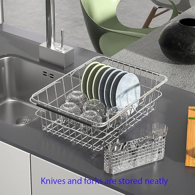 Cutlery Holder, Silverware Organizer And Drying Rack, Stainless Steel, 3 Compartments, Rust-Proof, No Drilling