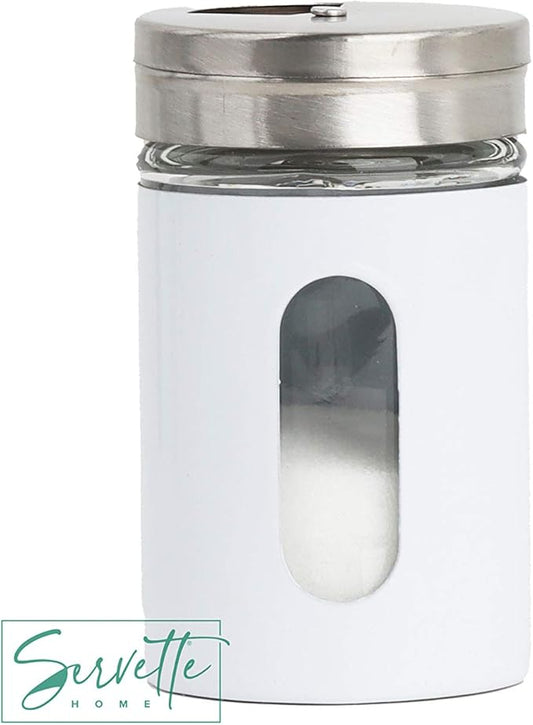 White Salt Pepper Shakers Retro Spice Jars Glass - Set of 2