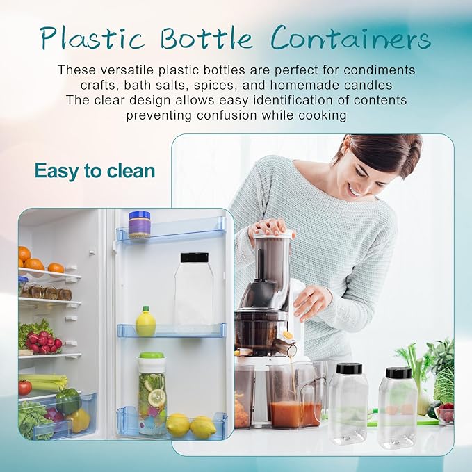 34 Pack 16 oz Plastic Spice Jars with Cap Clear Empty Square Bottle With flip lid Reusable Spice Bottle Large Seasoning Jars Powder Storage Container for Storing Seasoning Powders Supplies