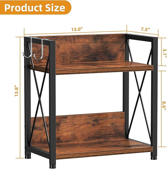 Snughome Coffee Bar Organizer,Kitchen Counter Shelf for Countertop,Wood Kitchen Countertop Organizer,2 Tier Coffee Organizer Station for Countertop (Rustic Brown, Medium)