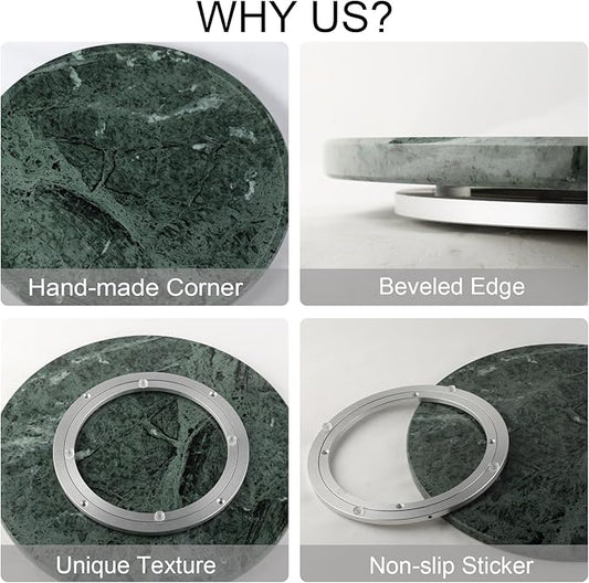 Marble Lazy Susan, 16 in Lazy Susan Turntable Organizer for Cabinet Pantry Kitchen Countertop Fridge Bathroom Makeup Vanity Countertop, Detachable Lazy Susan Organizer, Green