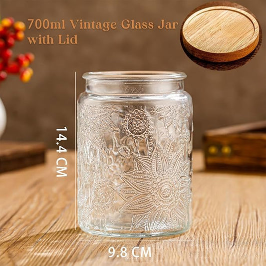 Vintage Glass Jar With Airtight Lid, Spice Jars Overnight Oats Containers Glass Storage Containers Kitchen Storage Containers for Sugar, Coffee, Tea,Candy Cookie,Pasta,Cereal