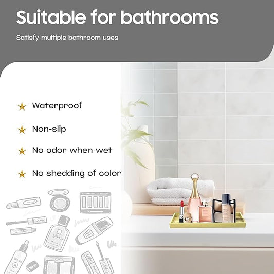 Vanity and Bathroom Tray, 7.7" ABS Countertop Organizer,Waterproof Vanity Tray for Toilet Tank,Perfume,Soap,Keys,Bathroom Accessories,Kitchen and Bath Trays,Non Slip Small Trays,Gold