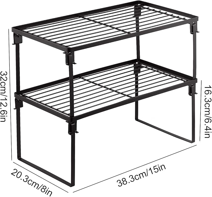 Tomorotec [2 Pack] Stackable Kitchen Storage Shelf Rack, Foldable Spice Rack Cabinet Organization Storage Shelves, Kitchen Shelves, Kitchen Counter & Cabinet Shelf Organizer,