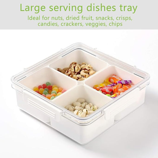 Fruit Storage Container with 4 Removable Compartments – Stackable Snackable Box Containers for Fresh Fruits, Veggies, Snacks, and Salads – Airtight Fridge Organizer for Home & On-the-Go Use