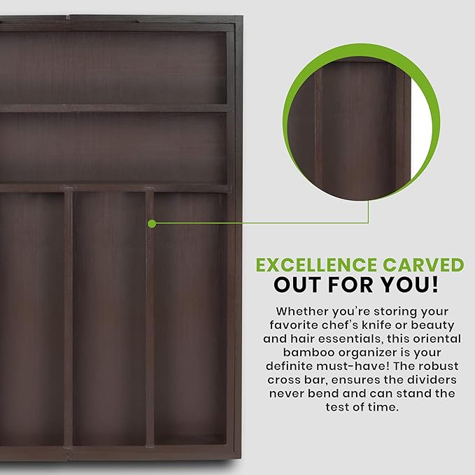 Utopia Kitchen Expandable Drawer Organizer, Adjustable Kitchen Drawer Organizer, Bamboo Drawer Dividers Organizer for Kitchen, Silverware, Flatware, Living Room (Brown, 6-8 Compartment (1-Pack))