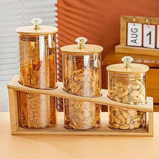 Glass Storage Containers with Lids (17oz/22oz/27oz), 3-Pack Glass Jars with Lids, Clear Glass Sugar Container, Pantry Organizers and Storage for Cookie Flour Oat Pasta Tea Coffee Bean