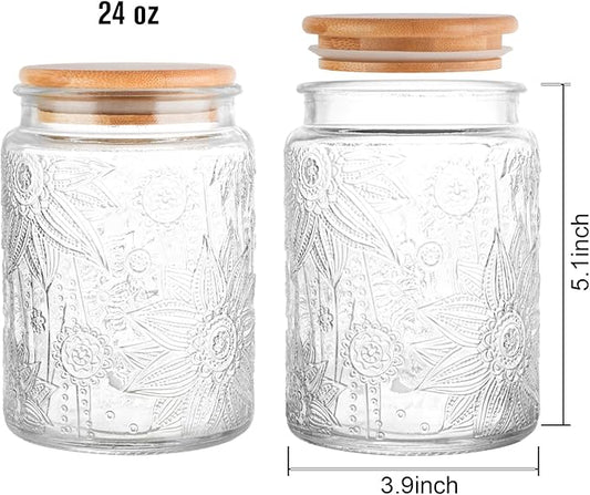 GUEQUITLEX Vintage Glass Jar with Lid, 24oz Food Storage Containers 2 Pack Clear Mason Jars With Airtight Lid for Kitchen Counter,Food Storage, Dry Food, Snacks, Candies, DIY Projects