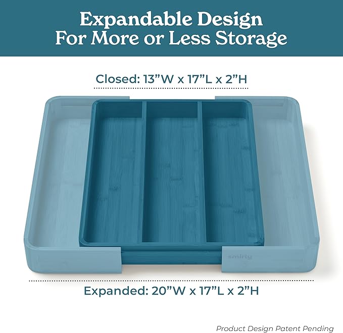 SMIRLY Silverware Drawer Organizer – Bamboo Kitchen Drawer Organizer, Adjustable Utensil Holder and Cutlery Tray, Drawer Dividers for Flatware and Kitchen Utensils
