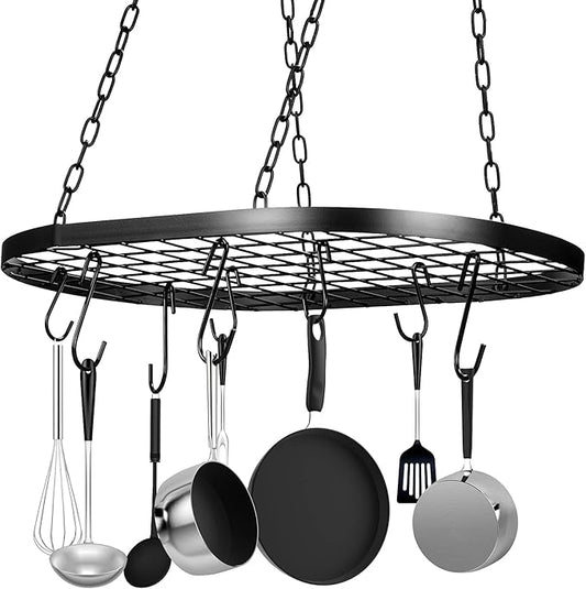 20 Inch Pots and Pans Organizer Hanging Rack Pot and Pan Organizer with 20 S Hooks for Home, Restaurant, Kitchen Cookware, Utensils, Books, Household(Black)