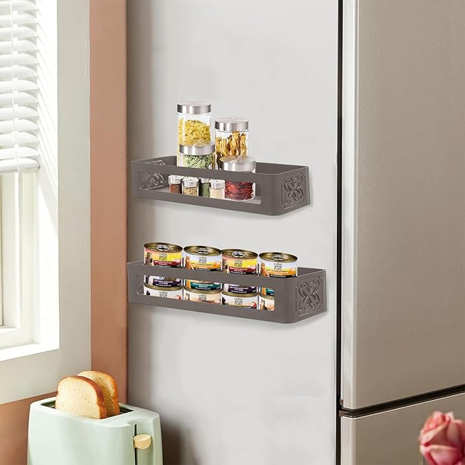 2 Pack Spice Rack, Strong Magnetic Spice Rack, Magnetic Seasoning Rack for Refrigerators, Ovens and Washing Machines, Metallic Brown