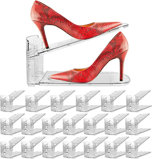 Yes!Fresh Shoe Slots Organizer, Boutique Display Style Shoe Stacker for A Pair of Shoes, Separable Shoe Rack for Closet Organization, 3 Adjustable Narrow Shoe Rack (Clear, 20 Pack)