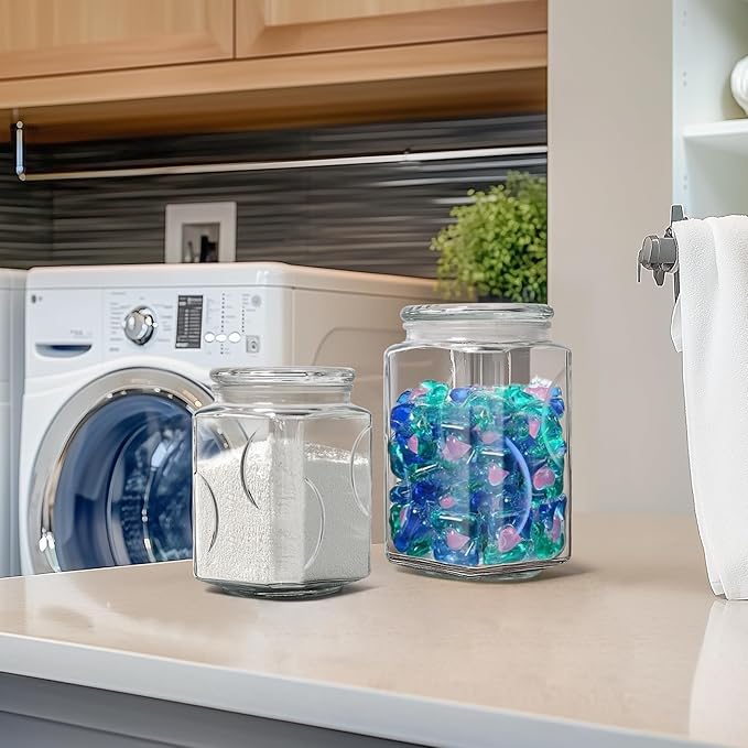 ComSaf Glass Jars with Lids 64oz, Large Glass Storage Containers with Lids, Flour Sugar Storage Containers, Half Gallon Jars for Kitchen Storage and Laundry Room Organization, Set of 2