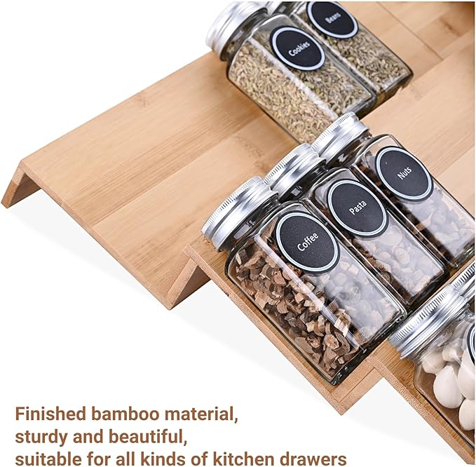 Bamboo Spice Rack Tray - Spice Drawer Organizer for Kitchen Cabinets Storage and Organization (Jars Not Included)