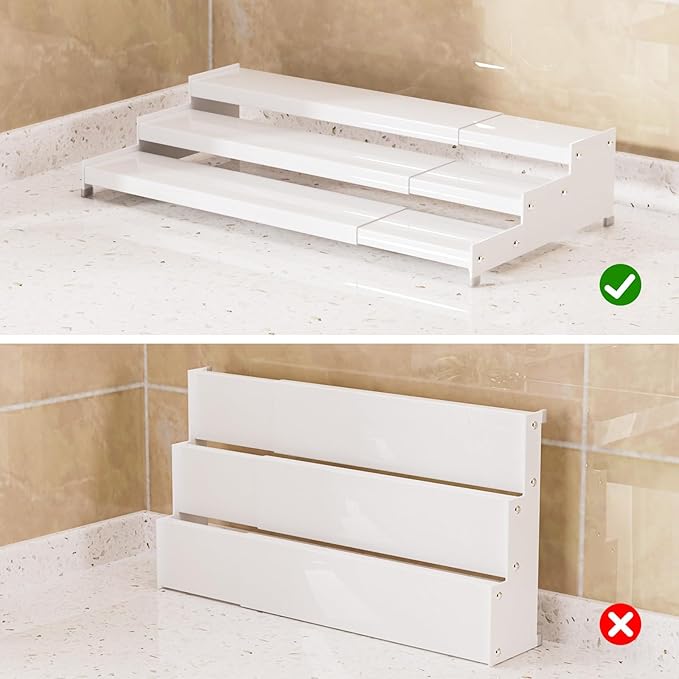 Premium Spice Rack Organizer for Countertops - 3-Tier Space-Saving Kitchen Organizer for Spice Jars, Oil Bottles and Utensils 1 Pack White (Modern Rust-Resistant Design)