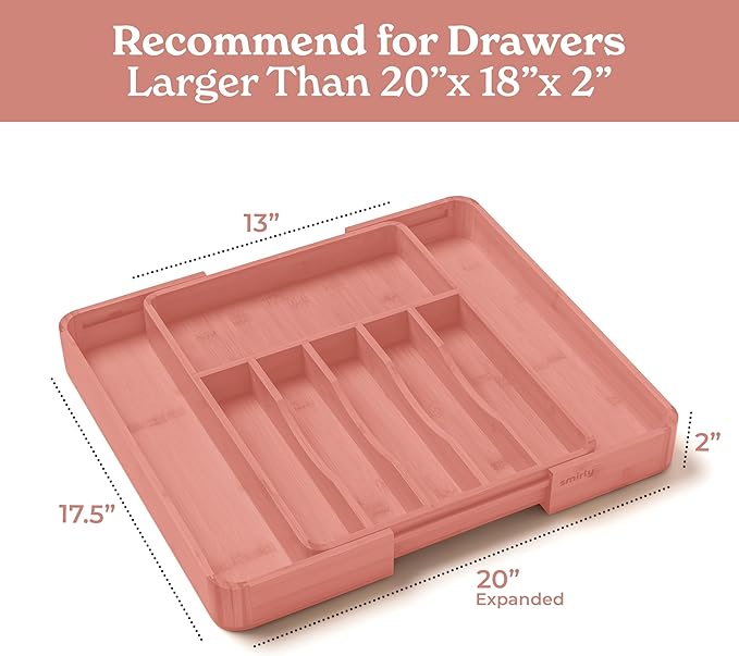 SMIRLY Silverware Drawer Organizer – Bamboo Kitchen Drawer Organizer, Adjustable Utensil Holder and Cutlery Tray, Drawer Dividers for Flatware and Kitchen Utensils