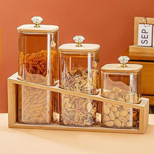 Glass Storage Containers with Lids (17oz/22oz/27oz), 3-Pack Glass Jars with Lids, Clear Glass Sugar Container, Pantry Organizers and Storage for Cookie Flour Oat Pasta Tea Coffee Bean (Square)