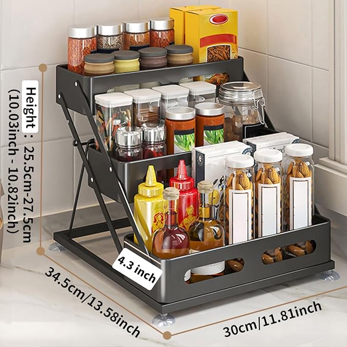 Water Bottle Holder, Adjustable 3 Tier Spice Organizer Shelf for Kitchen, Cabinet, Countertop, Pantry, Space Saving Design, with Protection Railin, Kitchen Organizers and Storage