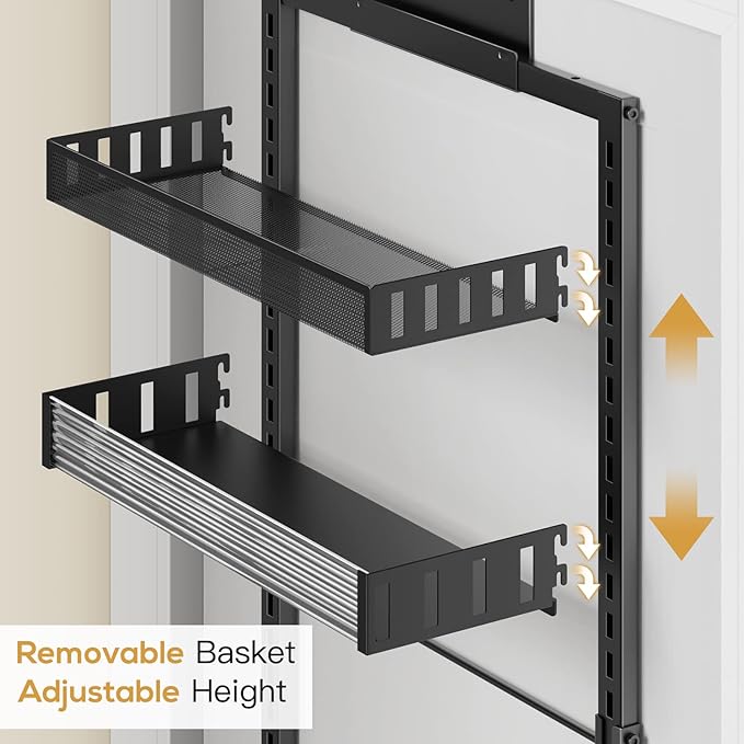 Over the Door Pantry Organizer, 6-Tier Large Wall Mounted Storage Spice Rack, 2 in 1 Heavy-Duty Metal Adjustable Hanging Baskets for Pantry, Bedroom, Bathroom, Living Room, Kitchen