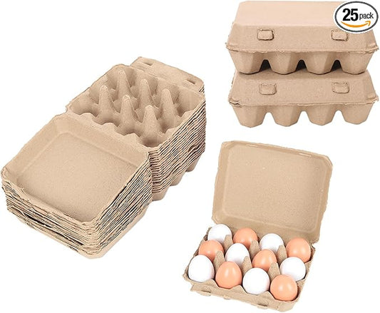 25 Pack Egg Cartons Bulk, 3x4 Style Reusable Empty Natural Paper Pulp Egg Cartons, Sturdy Design Egg Holder Containers for Fresh Chicken Eggs