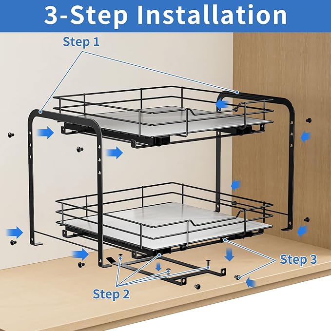 2-Tier Spice Rack Organizer, Pull Out Spice Rack for Cabinet, Height Adjustable Heavy Duty Metal Basket for Inside Cabinets & Pantry (11.5''Wx10.5''Dx9.5''H)