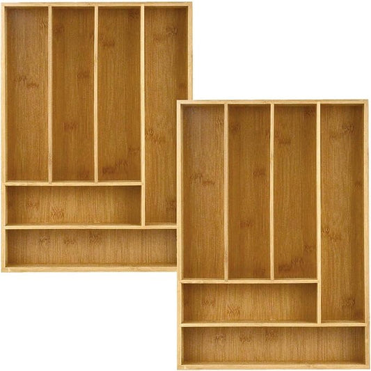 Heim Concept Drawer Organizer Bamboo Cutlery Tray Silverware Organizer/Utensil Holder, Drawer Dividers Organizer for Silverware, Flatware, Knives in Kitchen (Non-Expandable, 2 PC)