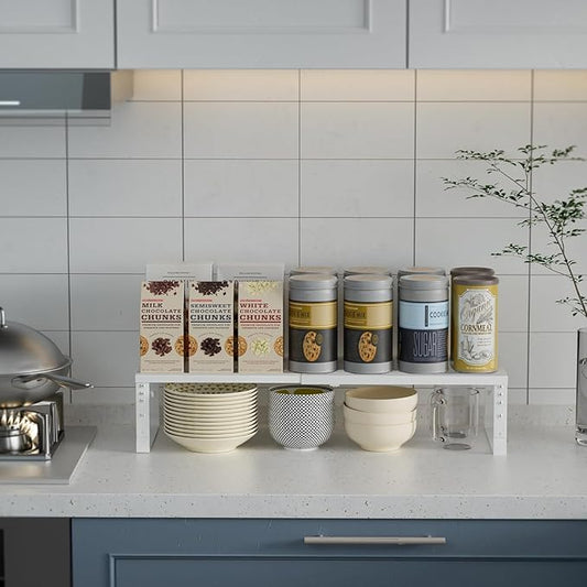 Expandable Spice Rack Organizion for Kitchen Cabinet, Seasoning,Bathroom Organizer Display Shelf, Stackable Multi-Purpose Shelves.Easy-to-Install（1Pack/White,Medium