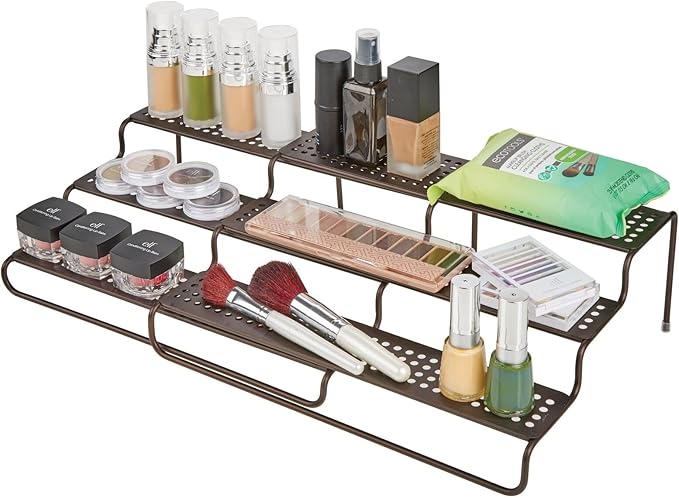 mDesign Adjustable, Expandable Metal Wire Kitchen Spice Rack - Storage Organizer Holder for Cabinet, Cupboard, Pantry, or Countertop - 3 Levels - Up to 25" Wide - Concerto Collection - Bronze