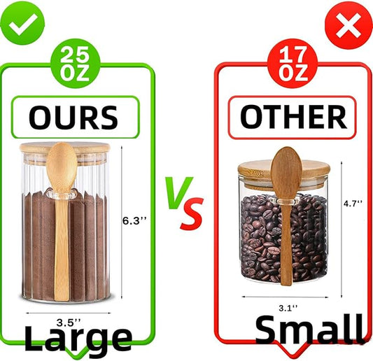 25 FL OZ Large Airtight Glass Jar with Bamboo Spoons Lids Overnight Oats Container Decorative Coffee Bar Food Storage Jar Cereal Nuts Salts Coffee Tea Flour Sugar Container Spice Jar